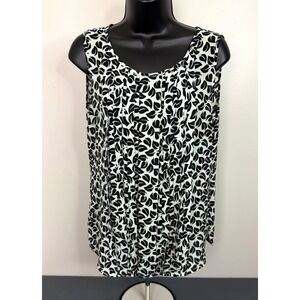 Ann Taylor LOFT Leaf Print Black Pleated Front Shell Top Tank sz Small